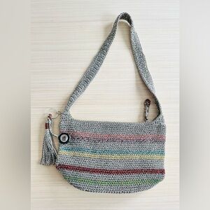 The Sak Multicolor Stripes Gray Crochet Shoulder Bag Purse